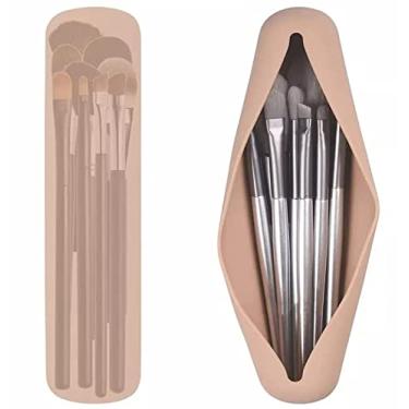 Imagem de Suporte De Pincel De Aquiagem De Viagem De 2 Pacotes, Suporte De Escovas De Rosto Cosmético Oderno E Portátil De Silicone, Organizador De Ferramentas De Aquiagem Suave E Elegante Para Viagem M Rosa