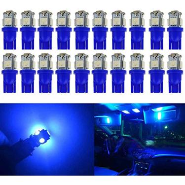 Imagem de BlyilyB Pacote com 20 peças de estoque de reposição azul # 194 T10 168 2825 W5W 175 158 Lâmpada 5050 5 SMD Luz de LED 12V Iluminação interior de carro para lâmpada de domo de mapa Cortesia Trunk Placa de licença Luzes de estacionamento