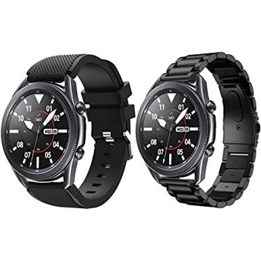 Imagem de Pulseiras Sport NSmart compatível com Samsung Galaxy Watch 3-41mm ou 45mm - (45mm - Kit preta rajada+preta 3 elos)