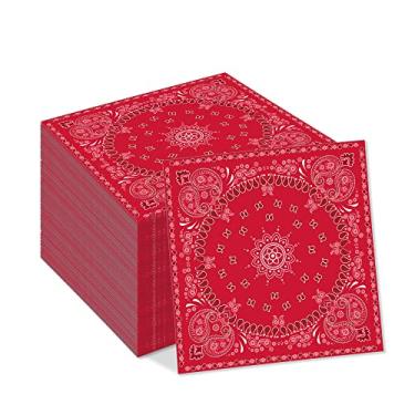Imagem de XinFan 40 peças bandana vermelha guardanapos de papel ocidental conjunto de guardanapos de papel de jantar bandana vermelha suprimentos de festa temáticos
