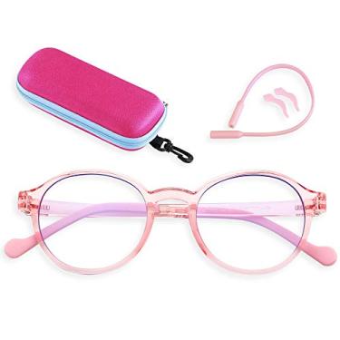 Imagem de ANDWOOD Óculos de luz azul crianças meninas meninos jogos de computador anti raio azul idade 3-12 anos inquebrável TR90 moldura com estojo rosa
