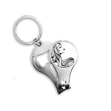 Imagem de Lindo cabelo longo encaracolado senhora contorno alicate anel chaveiro abridor de garrafa cortador