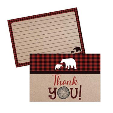 Imagem de Cartões de agradecimento para chá de bebê, menino bebê, mamãe urso chá de bebê, chá de bebê, chá de bebê da floresta, 20 cartões de agradecimento e envelopes