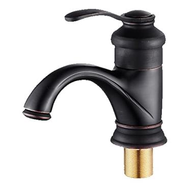 Imagem de LIDON Torneira para pia do banheiro torneira de água quente e fria bronze antigo torneira do banheiro latão furo único retro torneira da pia do banheiro torneira do lavatório preto, preto B (cor: preto A)