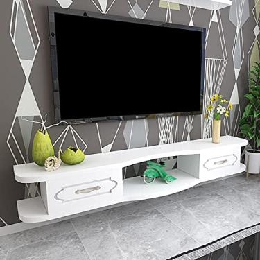 Imagem de Gabinete flutuante para TV, design de furo de fio, armário de TV montado na parede com 2 gavetas, para decodificador e projetor de controle remoto console de jogos/branco/140 cm