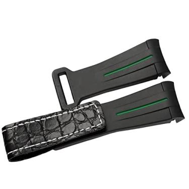 Imagem de CYSUE Pulseira de relógio de 20 mm para Rolex SUB Daytona GMT pulseira de relógio de couro borracha silicone à prova d'água arco boca pulseira (cor: linha verde, tamanho: 20 mm)