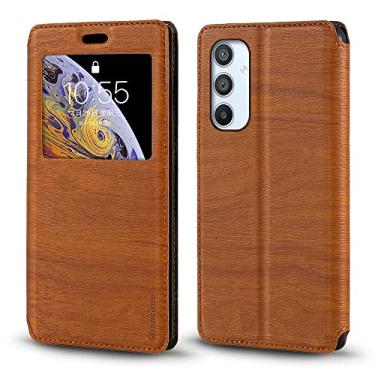 Imagem de Capa para Samsung Galaxy A54 5G, capa de couro de grão de madeira com porta-cartão e janela, capa flip magnética para Samsung Galaxy Quantum 4 5G (6,4 polegadas) marrom