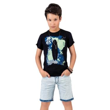 Imagem de Conjunto Infantil Camiseta Surfista Malha Preta e Bermuda Jeans Claro Johnny Fox