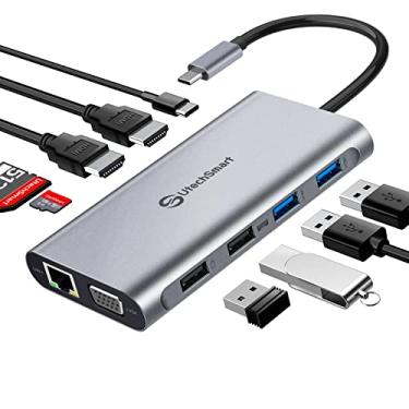 Imagem de Hub USB C, UtechSmart Triple Display USB Tipo C Adaptador Estação de Ancoragem com 2 HDMI, VGA, Porta Tipo C de Entrega de Energia, Leitor de Cartão SD TF, 4 Portas USB USB-C Compatível com MacBook, Outro Laptop USBC, Cinza