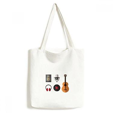 Imagem de Bolsa de lona para fone de ouvido de guitarra, microfone de CD, estampa de música, bolsa de compras, bolsa casual