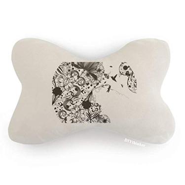 Imagem de DIYthinker Flower Plants Almofada de apoio de cabeça para decoração de pescoço com contorno de flor branco preto