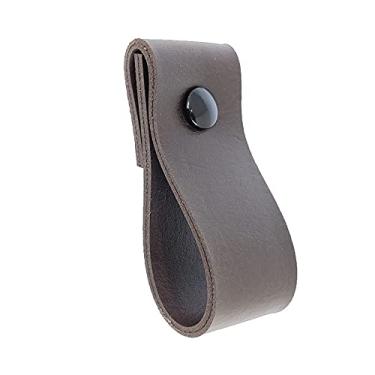 Imagem de Puxador Dobi Parafuso - Textura de Couro Marrom Escuro - Parafuso Preto