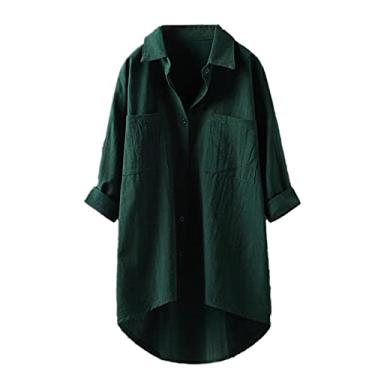 Imagem de WSLCN Camisola longa Plus Size Feminina com Botões Blusas de Manga Comprida Casual ou Pijama Verde 4G