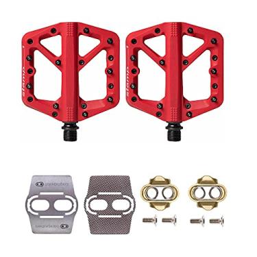 Imagem de Crankbrothers Carimbo 1 par de pedais de bicicleta MTB (vermelho, grande) com conjunto de chuteiras e protetores de sapato premium