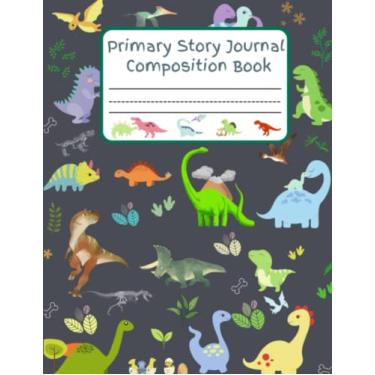 Imagem de Primary Story Journal Composition Book: Dinosaur Theme | Dotted Midline with Picture Box | Grades K-2 Exercise Book| 120 Story Pages | Cute Write and Draw Journal for Kids