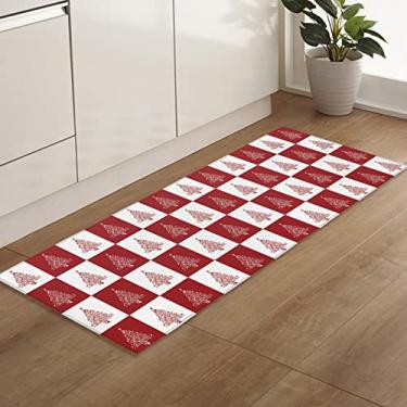 Imagem de Savannan Tapetes e tapetes de corredor, 12387 peças de árvore de Natal xadrez vermelho e branco, tapete de cozinha absorvente, tapete de porta interno com pontos de borracha, tapete de pé 45 x 123 cm