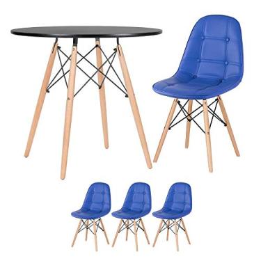 Imagem de Loft7, Kit Mesa Eames 80 cm preto + 3 cadeiras Eames Botonê azul