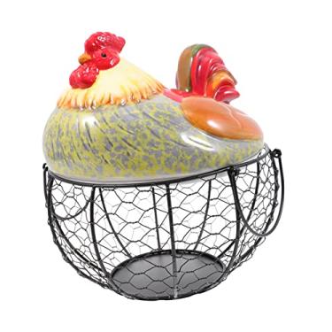 Imagem de Garneck 1 Peça Cesta De Ovos Cesta De Ovos Com Tampa De Cerâmica Cesta De Coleta De Ovos Cesta De Mesa De Arame Decoração De Mesa Cesta De Frutas Suporte De Mesa Recipiente De Arte De