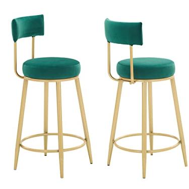 Imagem de Cadeiras de jantar cadeiras de sala de jantar bancos de bar conjunto de 2 cadeiras de bar de veludo verde de café da manhã com encostos e pernas de metal, bancos altos de bar de balcão de cozinha (altura do assento: 65 cm) Tudo está bem