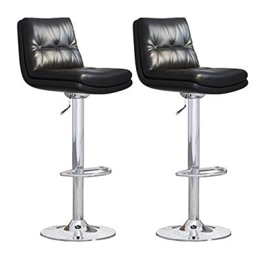 Imagem de SaiLiN Conjunto de 2 bancos de bar ajustáveis, bancos giratórios de couro com apoio para os pés e encosto, base de aço galvanizado, para balcão de cozinha e sala de jantar Everything is Fine