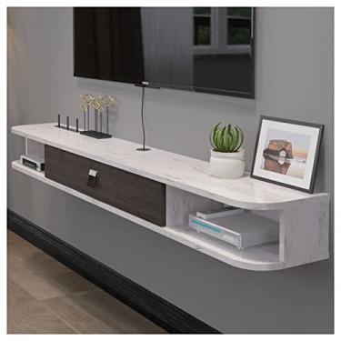 Imagem de Suporte flutuante para TV, console de TV flutuante montado na parede, gabinete de TV, centro de mídia de entretenimento, console de jogos, console de vídeo com porta e armazenamento Olá