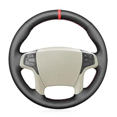 Imagem de Capas de volante de carro de couro preto costuradas à mão, para Toyota Sienna 2010-2014