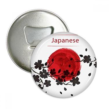 Imagem de Abridor de garrafa redondo com pintura de pincel Sakura do ramo japonês, pinos magnéticos de geladeira, botão de presente, 3 peças