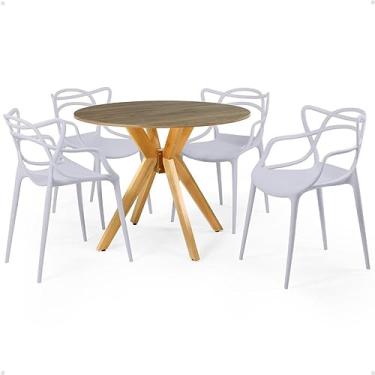Imagem de Conjunto Mesa de Jantar Redonda Marci Natural 100cm com 4 Cadeiras Allegra - Cinza
