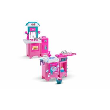 Imagem de Kit Cozinha e Lavanderia Lava e Passa Infantil Sai Água Magic Toys 8043
