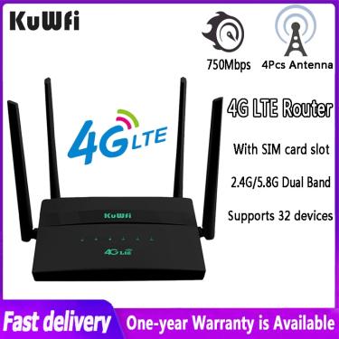 Imagem de KuWFi-4G Roteador WiFi  Banda Dupla  750Mbps  Roteador Sem Fio  Cartão Sim  4Pcs Antena  Casa