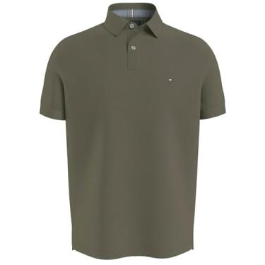 Imagem de TOMMY HILFIGER Camisa polo masculina de algodão de manga curta piquê em modelagem regular coleção 2024, Verde oliva, M