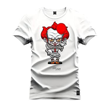 Imagem de Camiseta Plus Size Unissex Algodão Macia Premium Estampada Palhaço Do Mau Branco G2