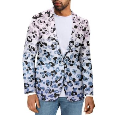 Imagem de Psesaysky Blazer masculino casual com bolsos, casaco esportivo de ajuste clássico e blazers com bolsos, jaquetas leves para homens, Oncinha azul, P