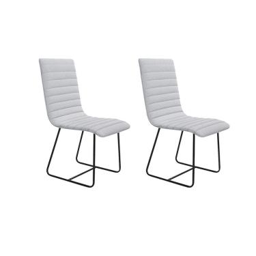 Imagem de Conjunto 2 Cadeiras Cristal Sala de Jantar em Linho Cinza e Metal Preto