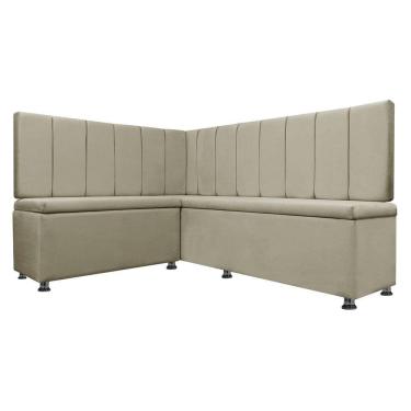 Imagem de Kit Canto Alemão Liso 4 Lugares com Baú  Veludo Bege 1,25x1,60m SOFA STORE