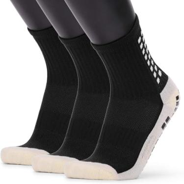 Imagem de Andoer Meias antiderrapantes masculinas de futebol Meias longas atléticas Meias absorventes esportivas para basquete, futebol, voleibol, corrida, trekking, caminhada, 1 par / 3, pares