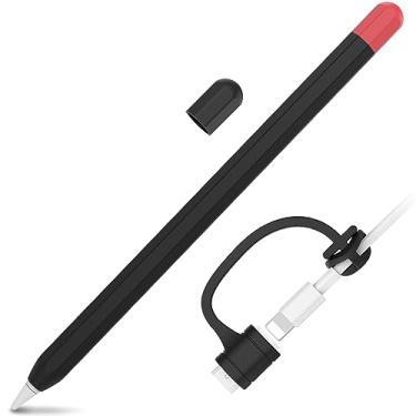 Imagem de LJFLYXRI Capa para Apple Pencil 1ª geração, design antirolagem de duas cores, aderência confortável e proteção aprimorada, transforme seu lápis com o estojo clássico com aderência perfeita (preto e