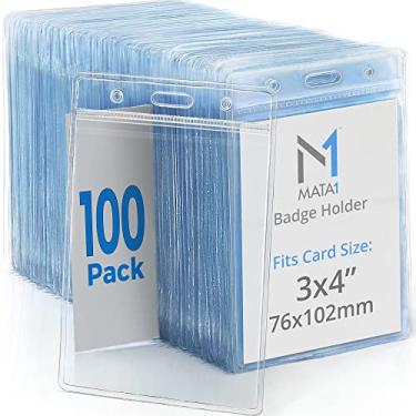 Imagem de Porta-cartão de identificação vertical de plástico 4 x 3 da Mata1, tamanho grande, crachá sem zíper, 4x3, 100