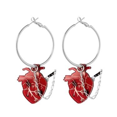 Imagem de Brinco punk de acrílico com coração vermelho e pingente de Halloween para mulheres, meninas, moda gótica, punhal, corrente longa, argolas para abraçar, hipoalergênico, leve, joia para presente de