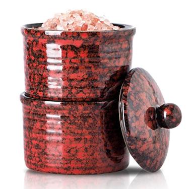Imagem de HASENSE Saleiro, tigelas de sal e pimenta de cerâmica de 255 g com tampa, recipiente de sal empilhado para sal de mesa, caixa de sal e pimenta para fogão de bancada, decoração de cozinha de fazenda