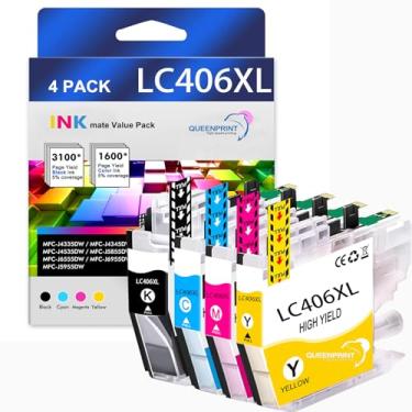 Imagem de Cartucho de tinta de alto rendimento compatível LC406XL para Brother lc406 Cartuchos de tinta LC406 Cartuchos de tinta para impressora Brother MFC-J4335DW MFC-J4535DW MFC-J5855DW Pacote com 4