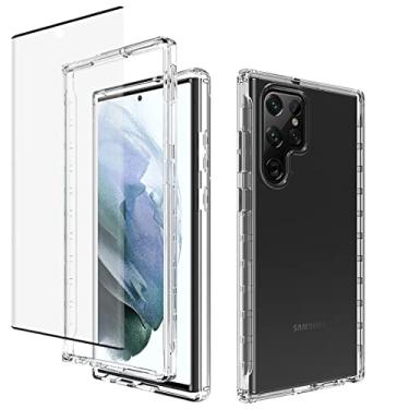 Imagem de Zoeirc Capa para Galaxy S22 Ultra, SM-S908U com protetor de tela de vidro temperado, capa macia 360 à prova de choque híbrida transparente para Samsung Galaxy S22 Ultra 5G (transparente)