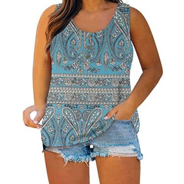 Imagem de Camiseta regata feminina plus size de verão cor sólida sem mangas casual com botões fofos roupas regatas, - Azul claro, XXG Plus Size
