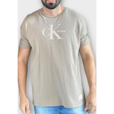 Imagem de Camiseta Calvin Klein Jeans Reta Logo Bege Caqui G-Masculino