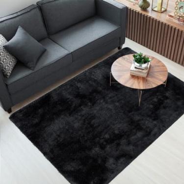 Imagem de Tapete Sala Quarto Felpudo Peludo Antiderrapante Macio Casa Dona (Preto, 1,40 x 2,00)