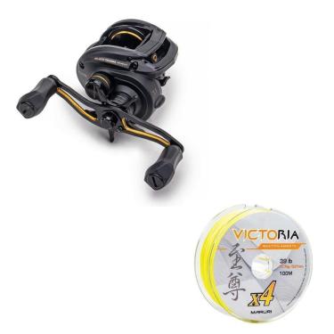 Imagem de Kit Carretilha Black Tamba Pro Direita + Linha Victoria 4x Para Pesca Pescaria Pescador Peixe-Unissex