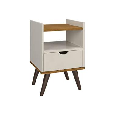 Imagem de Mesa De Cabeceira Multiso Quarto Gaveteiro Alice Modelo Retrô Com Nicho Gaveta Luxo (Off White Com Freijó)