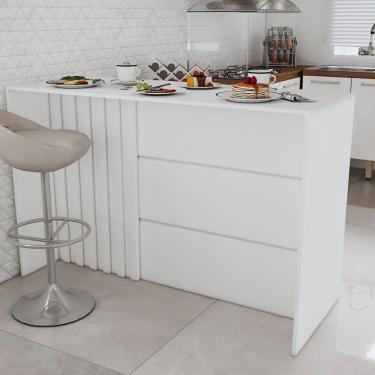 Imagem de Bancada de Cozinha Alta Ilha Gourmet Ripado Branco - Loja