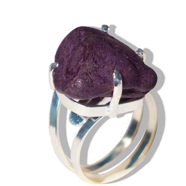 Imagem de Anel Purpurita Rolado Montagem Garra Prateado 20 a 25mm