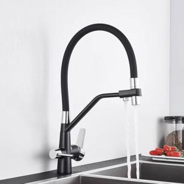 Imagem de Torneiras de cozinha filtradas Torneira de cozinha de purificação Torneira de cozinha com filtro de água giratória 360 para cozinha Torneiras de cozinha de três vias Torneira, A Black Chrome
